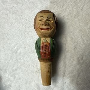 Vintage ANRI Italy Germany Hand Carved Wood Bottle Stopper